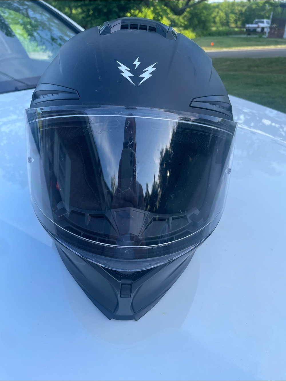 Storm Black Helmet with White Lightning Graphics